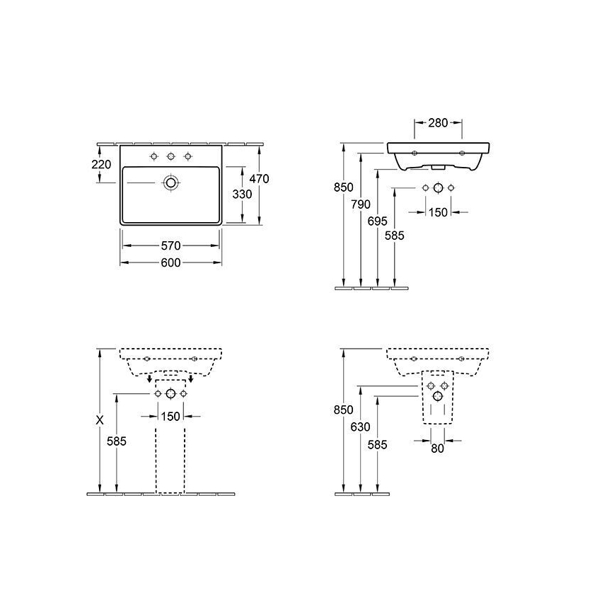 Villeroy & Boch 415860R1 - Конзолен умивалник AVENTO 60x47 см керамичен/бял