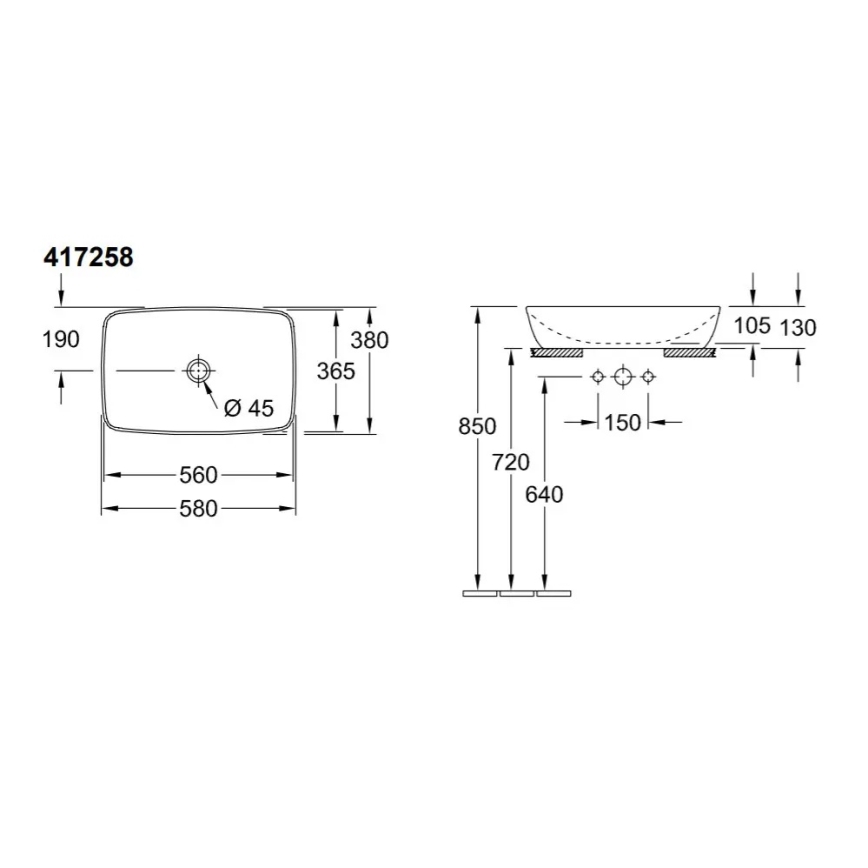 Villeroy & Boch 417258BCT8 - Мивка за плот ARTIS 58x38,5 cm керамика/черно