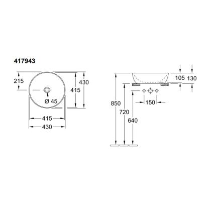 Villeroy & Boch 417943R1 - Мивка ARTIS за монтаж върху плот Ø 43 см, керамика/бяла