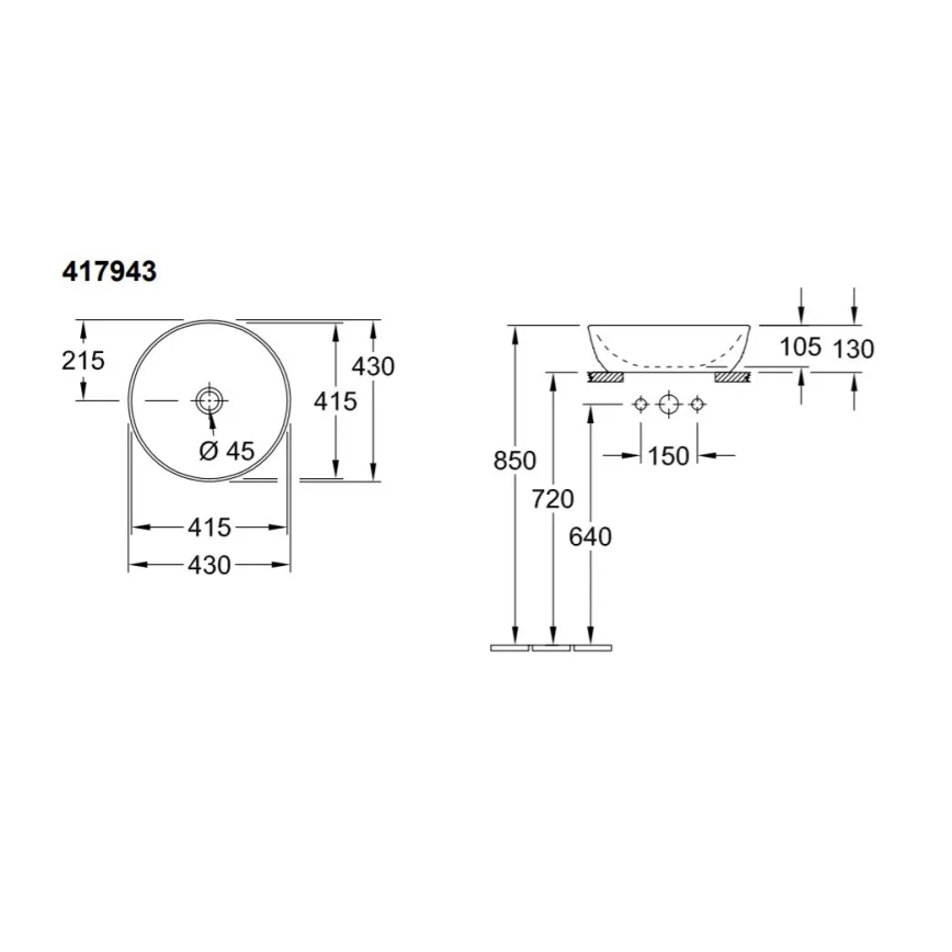 Villeroy & Boch 417943R1 - Мивка ARTIS за монтаж върху плот Ø 43 см, керамика/бяла