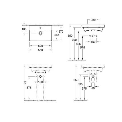 Villeroy & Boch 4A005501 - Окачена мивка AVENTO 55x37 см керамика/бяла