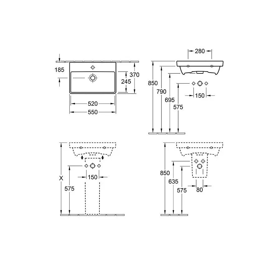 Villeroy & Boch 4A005501 - Окачена мивка AVENTO 55x37 см керамика/бяла