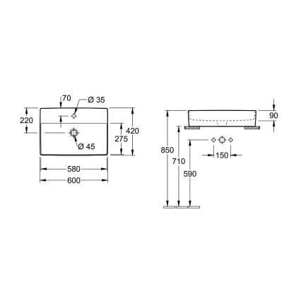 Villeroy & Boch 4A076001 - Мивка за плот MEMENTO 60 x 42 см, керамика/бяла