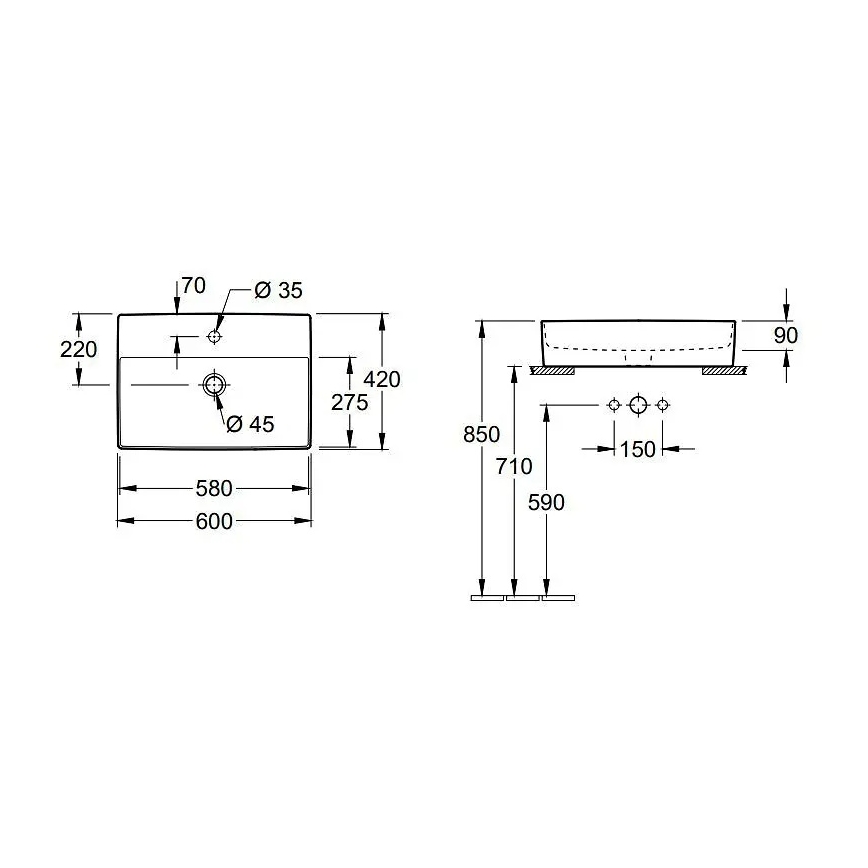 Villeroy & Boch 4A076001 - Мивка за плот MEMENTO 60 x 42 см, керамика/бяла