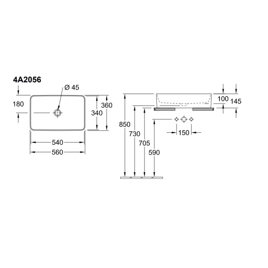 Villeroy & Boch 4A205601 - Мивка за плот COLLARO 56x36 см керамична/бяла