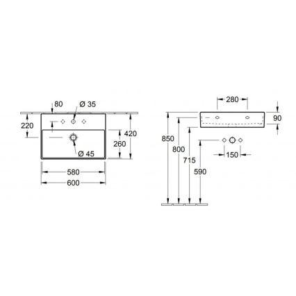 Villeroy & Boch 4A226001 - Стенно монтирана мивка MEMENTO 60 x 42 см керамика/бяла