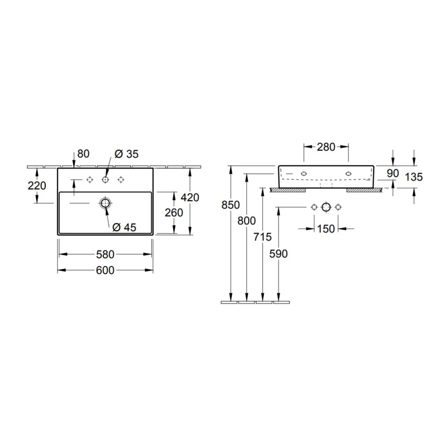 Villeroy & Boch 4A226G01 - Умивалник за стена/за плот MEMENTO 60x42 см керамика/бял