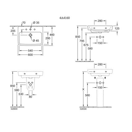 Villeroy & Boch 4A416001 - Мивка за окачване O.NOVO 60x46 cm керамика/бяла