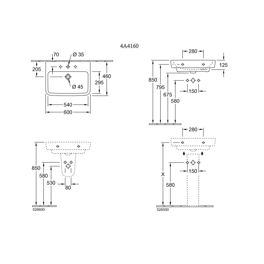 Villeroy & Boch 4A416001 - Мивка за окачване O.NOVO 60x46 cm керамика/бяла
