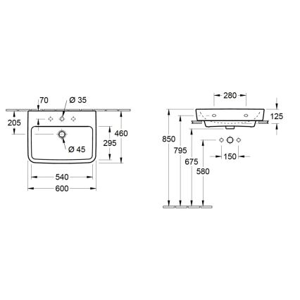 Villeroy & Boch 4A416G01 - Висяща мивка O.NOVO 60x46 см керамика/бяла