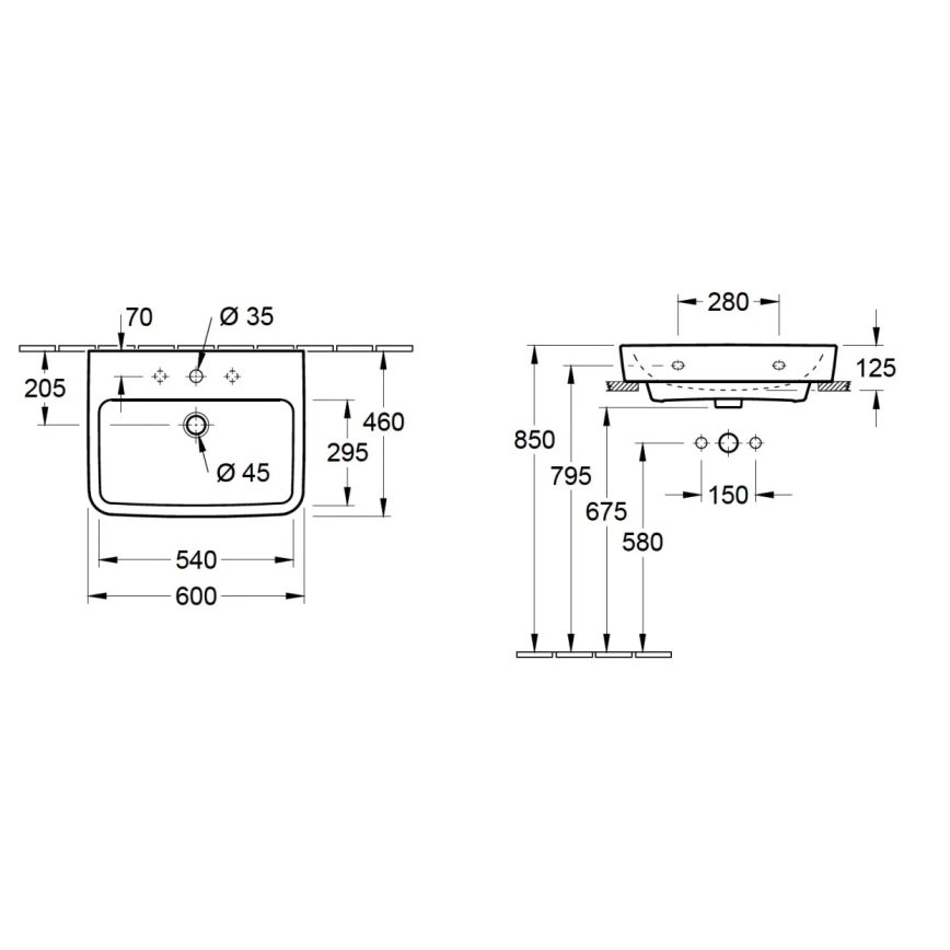 Villeroy & Boch 4A416G01 - Висяща мивка O.NOVO 60x46 см керамика/бяла