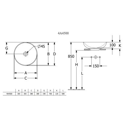 Villeroy & Boch 4A450001 - Умивалник за плот LOOP&FRIENDS Ø 38 см керамика/бял