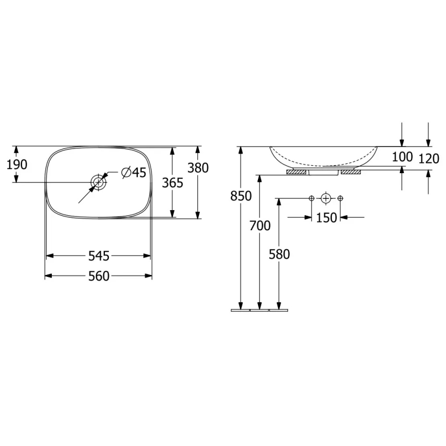 Villeroy & Boch 4A490001 - Умивалник за плот LOOP&FRIENDS 56x38 cm керамичен/бял