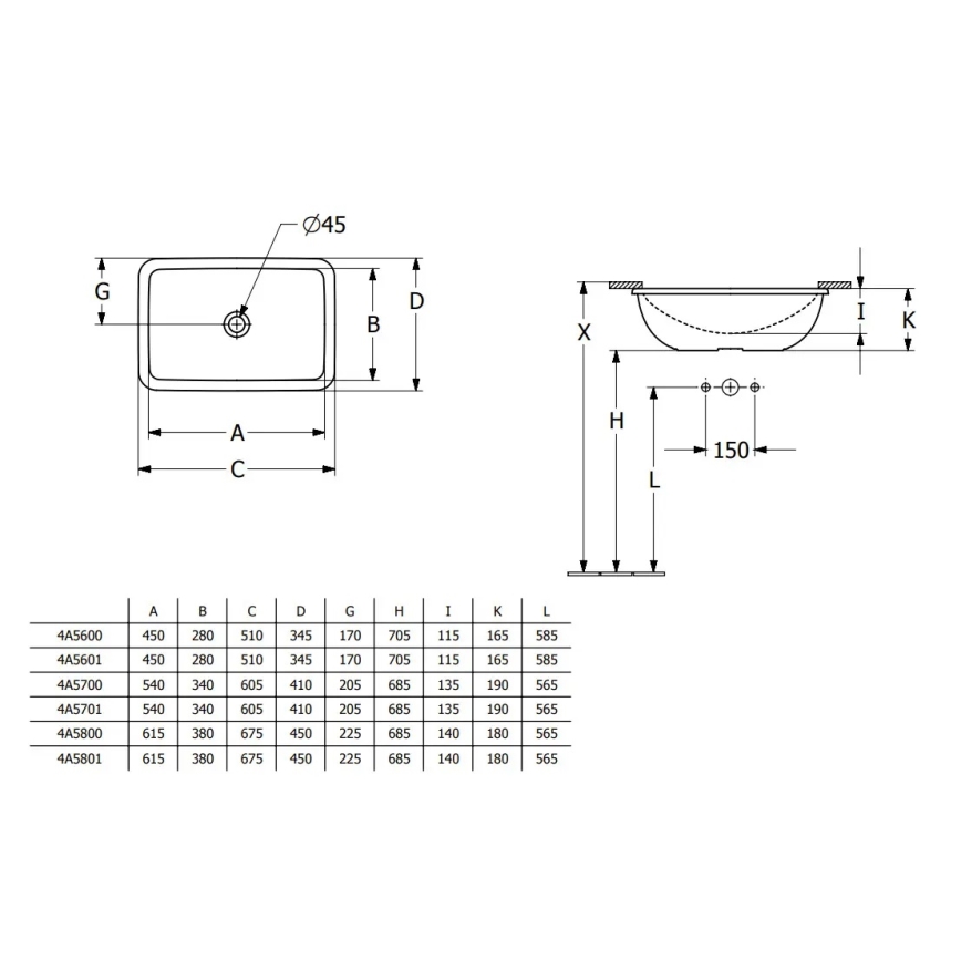 Villeroy & Boch 4A5601R1 - Вграден умивалник LOOP&FRIENDS 45x28 cm керамичен/бял