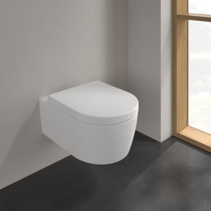 Villeroy & Boch 5656HRRW - Подвесно WC с тоалетна седалка AVENTO с механизъм SoftClose, керамика/бяла