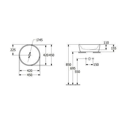 Villeroy & Boch 5A254501 - Мивка за монтаж върху плот ARCHITECTURA Ø 45 см керамика/бяла
