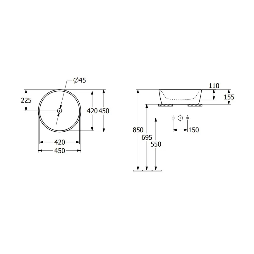Villeroy & Boch 5A254501 - Мивка за монтаж върху плот ARCHITECTURA Ø 45 см керамика/бяла