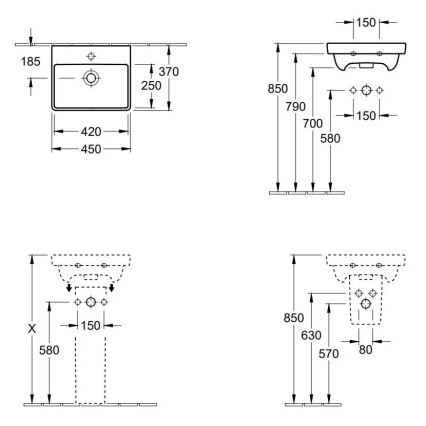 Villeroy & Boch 73584501 - Стенен умивалник AVENTO 45x37 cm керамика/бяла