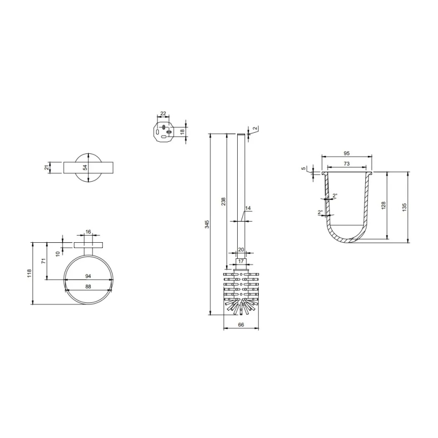 Villeroy & Boch TVA15101600061 - Стенна тоалетна четка ELEMENTS стъкло/лъскав хром