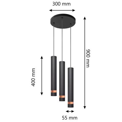 Висящ LED Полилей TUBA 3xGU10/4,8W/230V черен/мед
