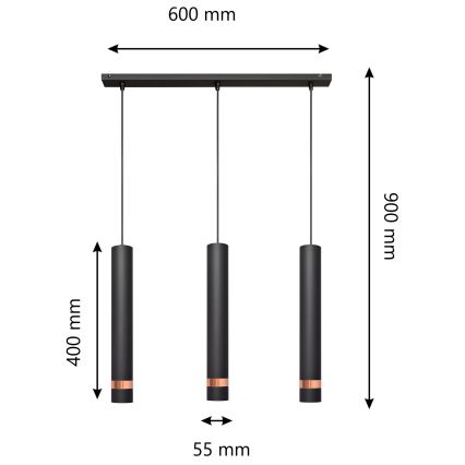 Висящ LED Полилей TUBA 3xGU10/4,8W/230V черен/мед