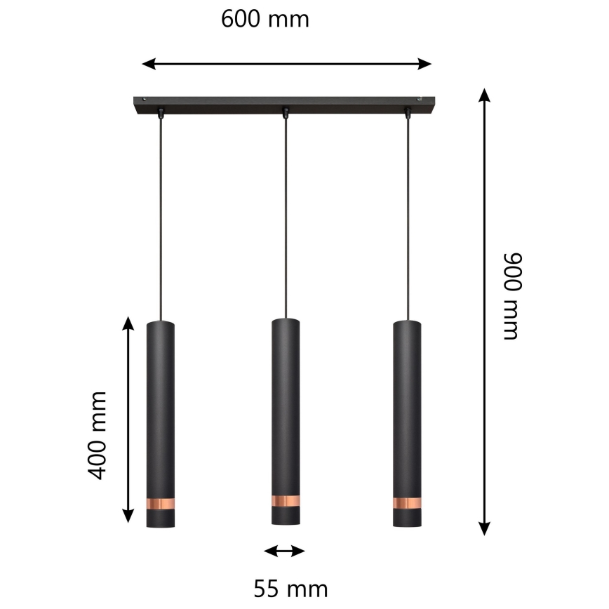 Висящ LED Полилей TUBA 3xGU10/4,8W/230V черен/мед