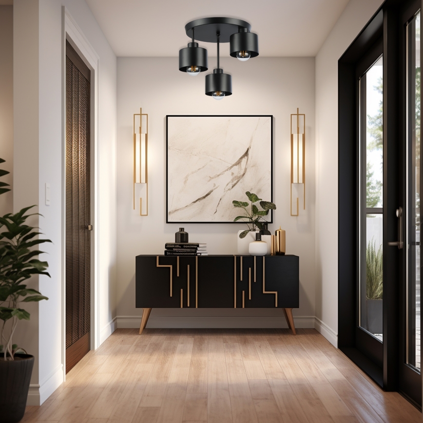 Висящ полилей 3xE27/35W/230V Ø 30 см черен