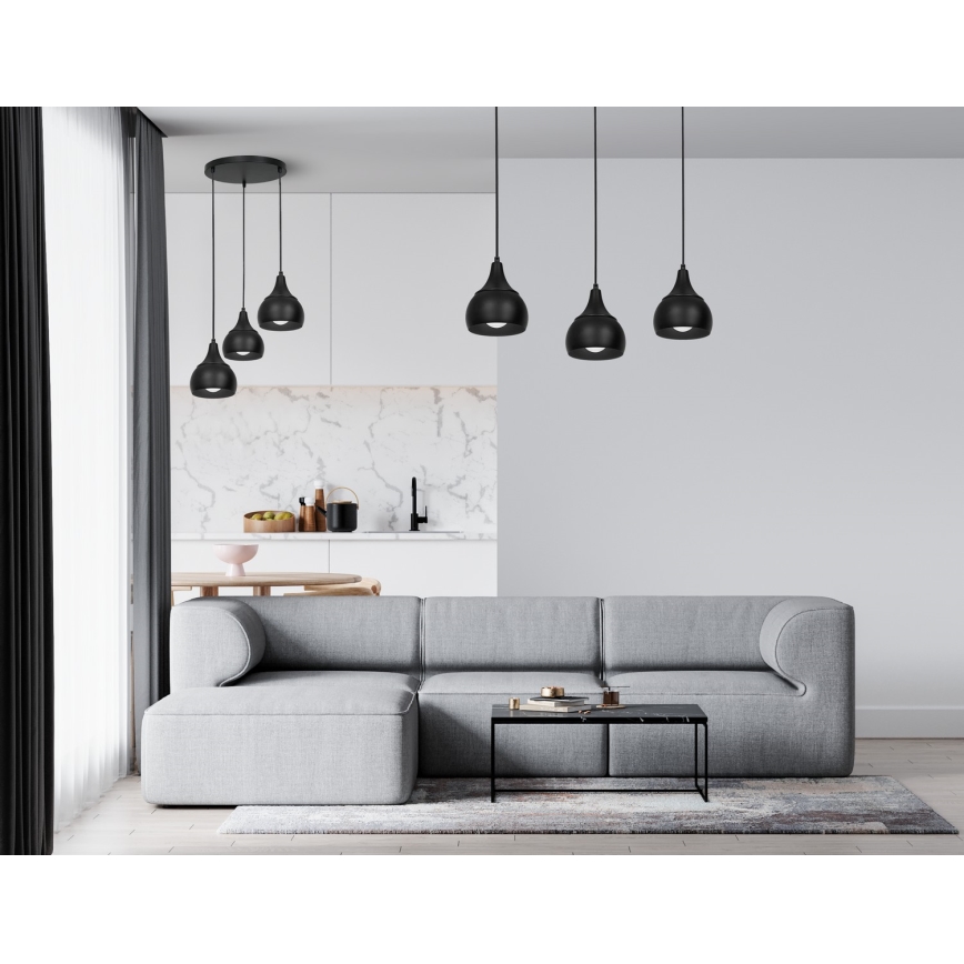 Висящ полилей AKTAN 3xE27/60W/230V черен кръгъл