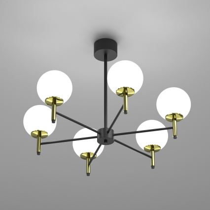 Висящ полилей AWINION 6xE27/15W/230V бял/златист/черен