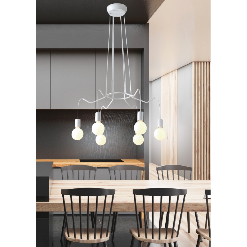 Висящ полилей BASSO 6xE27/40W/230V бял