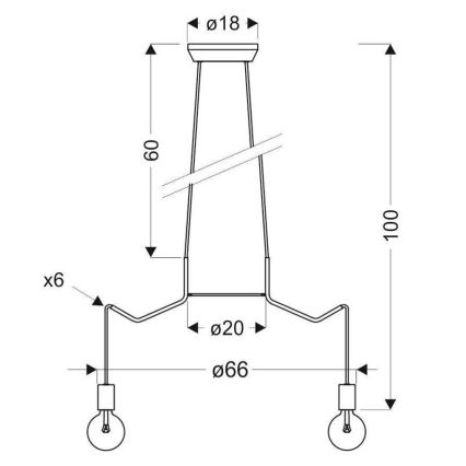 Висящ полилей BASSO 6xE27/40W/230V черен