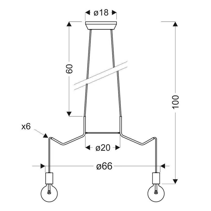 Висящ полилей BASSO 6xE27/40W/230V черен