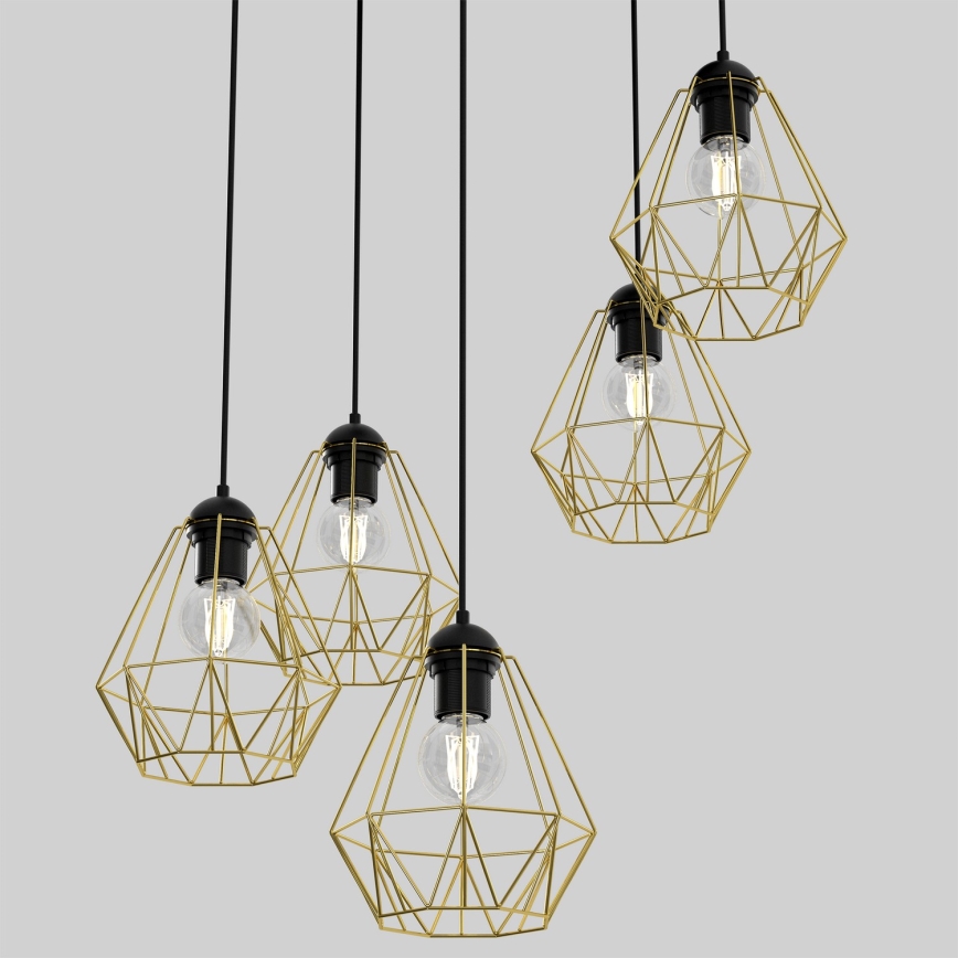 Висящ полилей BERGEN 5xE27/60W/230V черен/златист