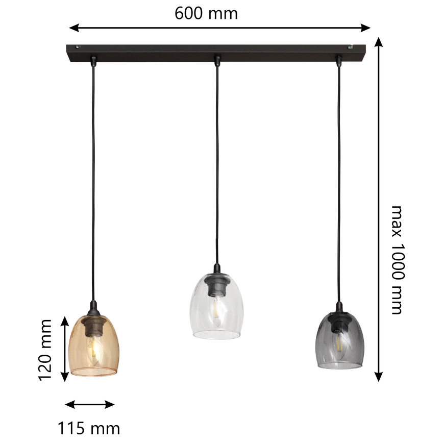 Висящ полилей BRILLANT 3xE27/15W/230V бежов/прозрачен/сив