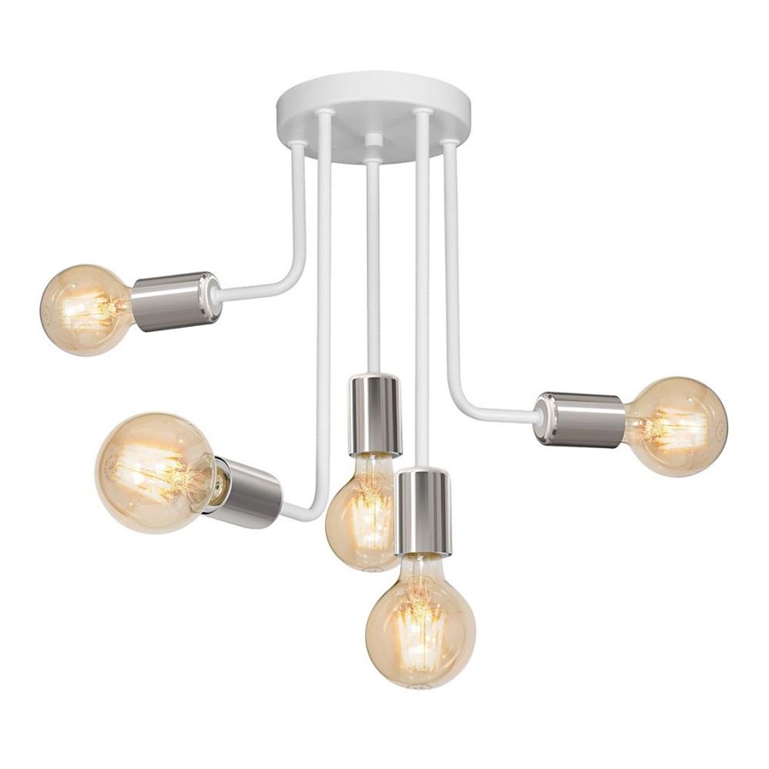 Висящ полилей CANDELA 5xE27/15W/230V бял/лъскав хром