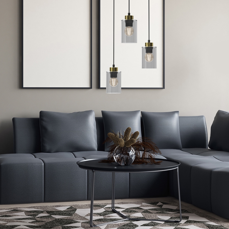 Висящ полилей CHIC 3xE27/60W/230V черен/сив