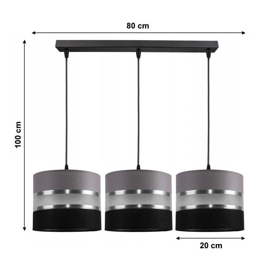 Висящ полилей CORAL 3xE27/60W/230V сиво-черен
