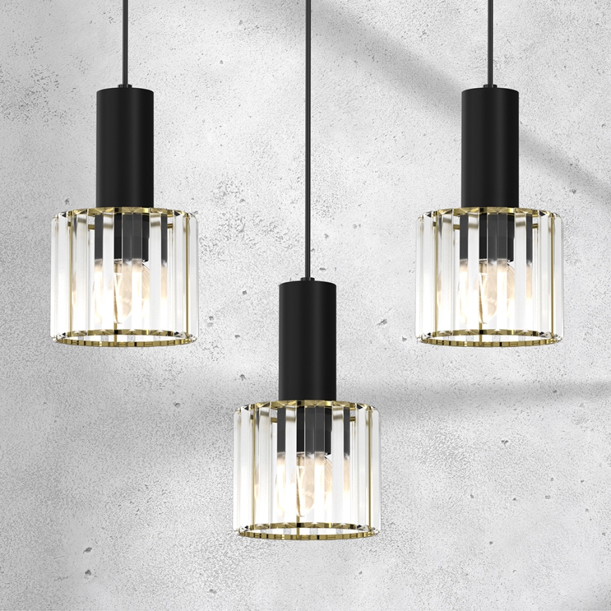Висящ полилей CRISTAL 3xE27/60W/230V черен