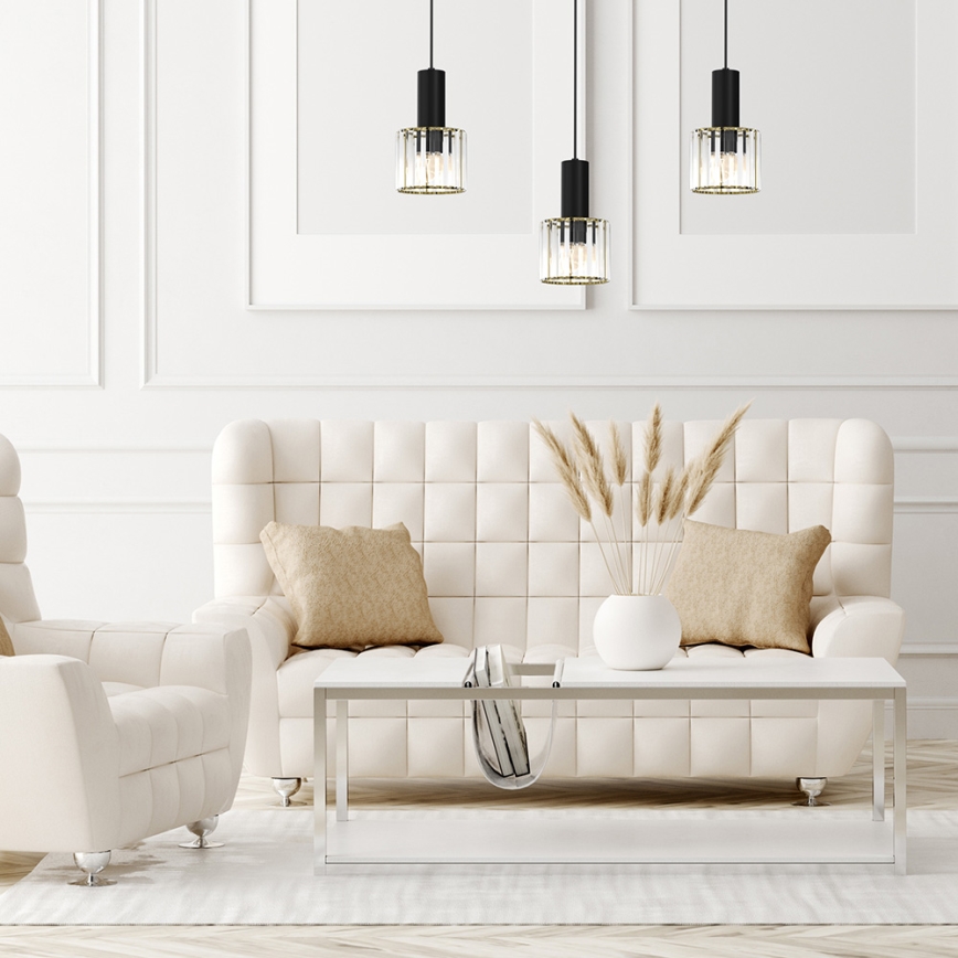 Висящ полилей CRISTAL 3xE27/60W/230V черен