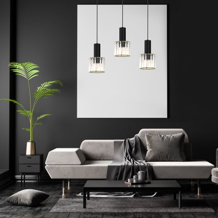 Висящ полилей CRISTAL 3xE27/60W/230V черен