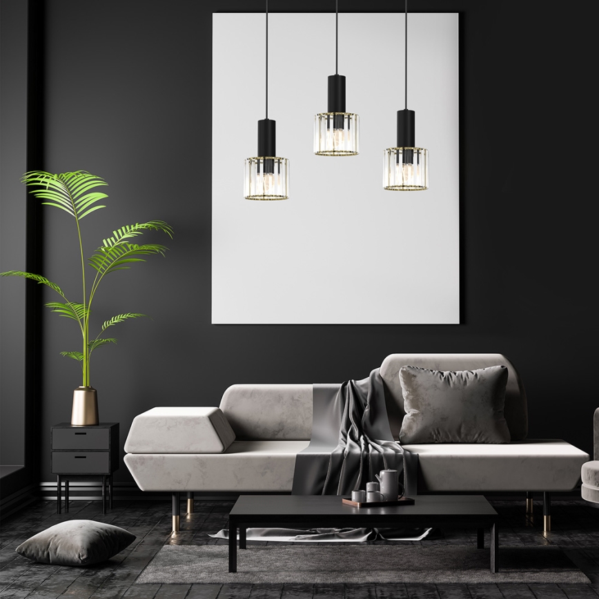 Висящ полилей CRISTAL 3xE27/60W/230V черен