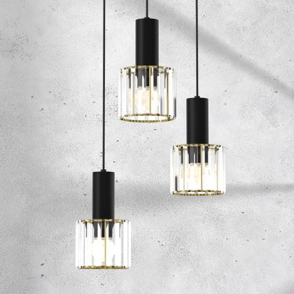 Висящ полилей CRISTAL 3xE27/60W/230V черен