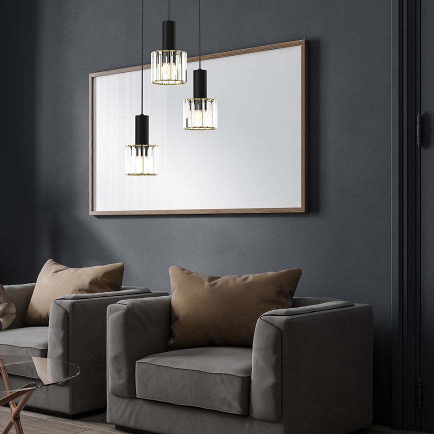 Висящ полилей CRISTAL 3xE27/60W/230V черен