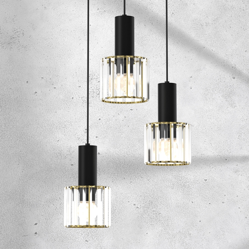 Висящ полилей CRISTAL 3xE27/60W/230V черен