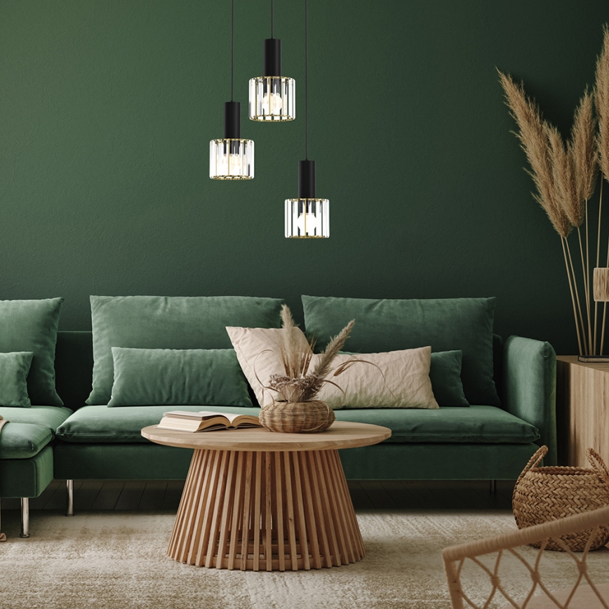 Висящ полилей CRISTAL 3xE27/60W/230V черен