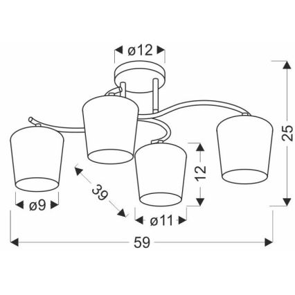 Висящ полилей ESNYR 4xE27/40W/230V черен/бял