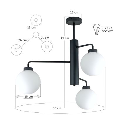 Висящ полилей FLEX 3xE27/60W/230V черен/бял