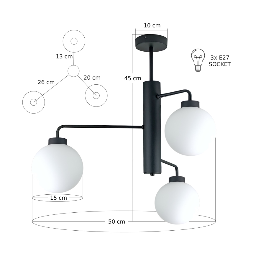Висящ полилей FLEX 3xE27/60W/230V черен/бял