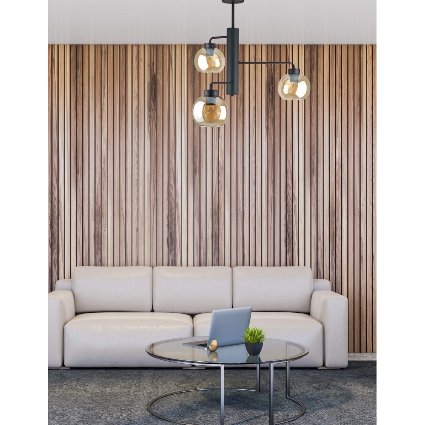 Висящ полилей FLEX 3xE27/60W/230V черен/опушен бежов
