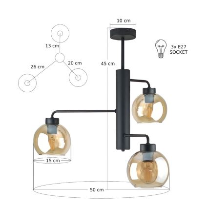 Висящ полилей FLEX 3xE27/60W/230V черен/опушен бежов